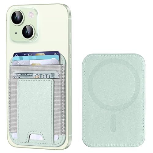 Upgraded for Magsafe Wallet, 7 Card Holder, RFID Blocking, Strongest Magnet | Magnetic Wallet for iPhone 17/16/15/14/13/12 Series, for iPhone Magsafe Wallet with 2 Card Slots, Vegan Leather, Light Green - color: Light Green-Upgraded