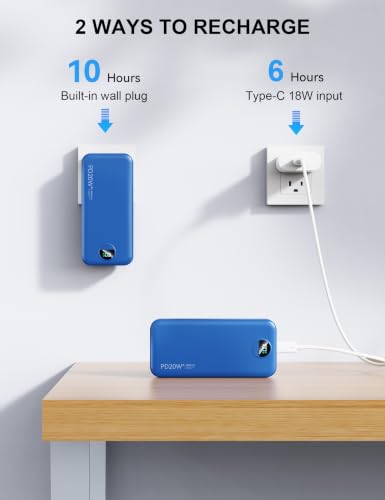 Nusyddy Portable Charger 20000mAh Fast Charging w/Built-in Wall Plug Navy - color: Midnight Blue