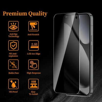 2+2 Pack Privacy Screen Protector for Google Pixel 10Pro XL，2 Anti-Spy Tempered Glass Film+2 Camera Lens Protector, Anti-Scratch, 9H Hardness，Compatible phone cases，High definition