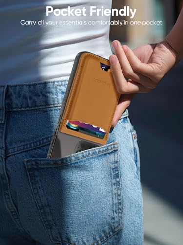 TopMade Phone Card Holder, Leather Phone Wallet Stick on with Stand, Open ID Window, Strongest 3M Adhesive Credit Card Holder for Back of Phone Case, iPhone, Samsung, and Android, Fit 6 Cards, Brown - color: Brown