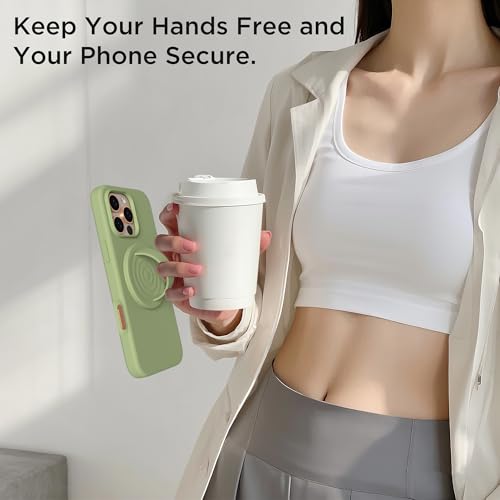 Magnetic Phone Grip for MagSafe, Silicone Ring Grip, Tea Green - color: Tea Green