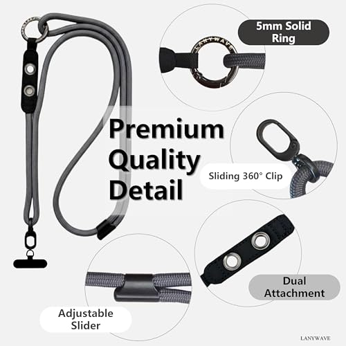 Adjustable Crossbody Phone Lanyard with Hanging Loops - color: Gray