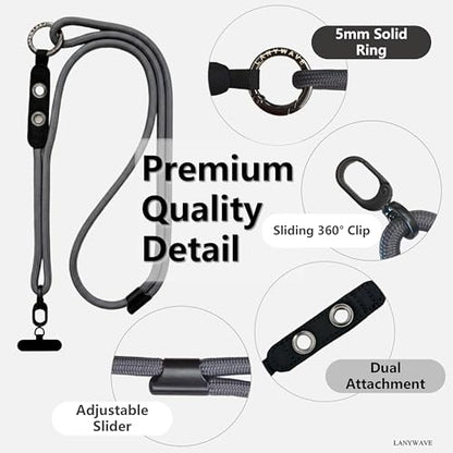 Adjustable Crossbody Phone Lanyard with Hanging Loops - color: Gray