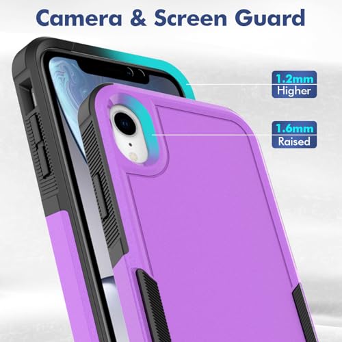 for iPhone XR Case: Dual Layer Protective Heavy Duty Cell Phone Case Shockproof Rugged Bumper Tough with Screen Protector - 16ft Military Grade Drop Tested for Appple iPhone XR (6.1 inch), Purple - color: Purple (PC) + Black (TPU)