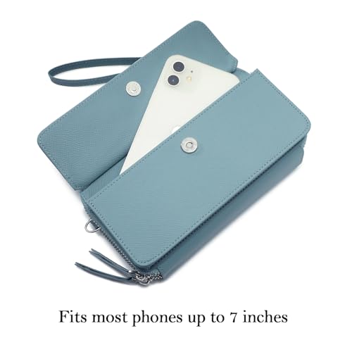 RFID Crossbody Wallet Wristlet Purse with Phone Pocket For Women Vegan Leather - color: Zb-saffiano-muted Teal