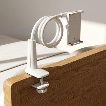 Mobile Phone Holder with 360° Rotation for Bedside, Hands-Free Secure Grip, Soft Arm Clamp Stand(white-24in) - color: white-24in