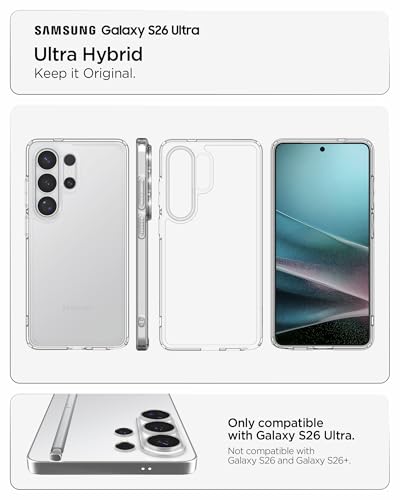 Spigen for Galaxy S26 Ultra Case, Ultra Hybrid [No Magnet Ring][Anti-Yellowing] - Crystal Clear - color: Crystal Clear, size: Galaxy S26 Ultra