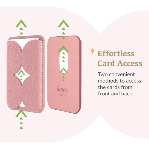 Luner - Leather Magnetic Card Wallet Compatible with Magsafe - for iPhone 17, 16, 15, 14, 13, 12 series - Holds 2 cards - Made of Vegan Leather - French Pink - color: French Pink, style: Classic