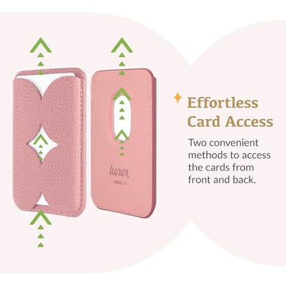 Luner - Leather Magnetic Card Wallet Compatible with Magsafe - for iPhone 17, 16, 15, 14, 13, 12 series - Holds 2 cards - Made of Vegan Leather - French Pink - color: French Pink, style: Classic