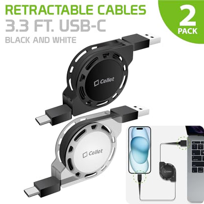 Retractable USB-C Charger Cable, Type-C 3 Feet Charging Cable Compatible to iPhone 15 Series, Samsung Galaxy Smartphones, Google Pixel, Moto iPad Pro Air Mini (USB-A to USB-C) (2Pack) - style: USB-C to USB-A