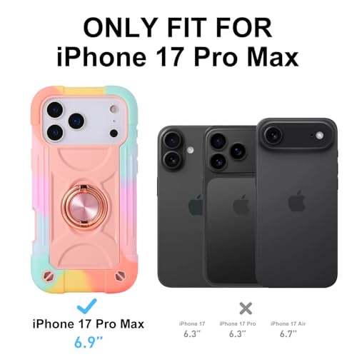 MARKILL Compatible with iPhone 17 Pro Max Case 6.9 Inch with Ring Stand, Heavy-Duty Military Grade Shockproof Phone Kids Cover for iPhone 17 Pro Max - color: Rainbow Pink, size: iPhone 17 Pro Max 6.9"