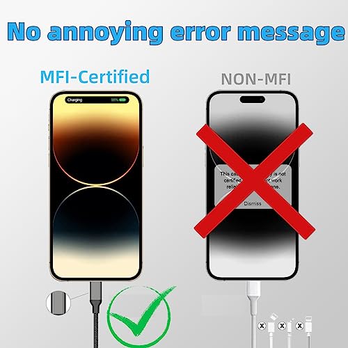 2 FT iPhone Charging Cable, 2 Pack [MFi Certified] USB to Lightning Cable 2ft for Car Fast Charging Braided Short iPhone Cord Compatible with Apple iPhone 14/13/12/11Pro/X/XR/8/7/6s/Plus/SE/iPad - size: 2FT