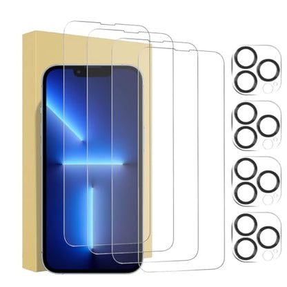 4 Pack Screen Protector for iPhone 13 Pro Max [6.7 inch] Display with 4 Pack Tempered Glass Camera Lens Protector,[9H Hardness]-HD Case Friendly