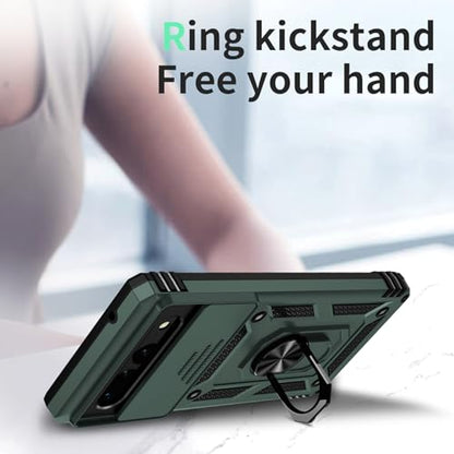 VINVE for Google Pixel 6 Pro Case with Slide Lens Cover, Military Grade Drop Protection, Magnetic Rotated Ring Holder Kickstand Protective Phone Case (Pine Green) - color: Pine Green ,Military Grade 2nd gen.