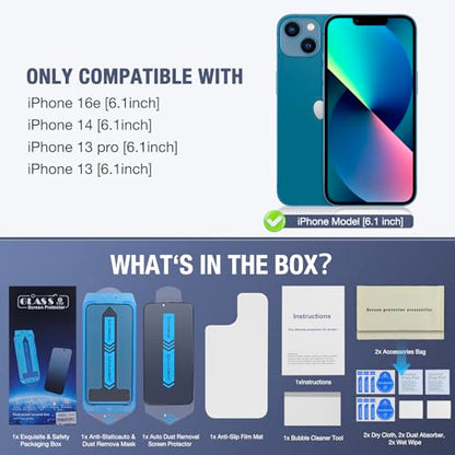 2-Pack Privacy Screen Protector for for iPhone 16e/iPhone 14/iPhone 13 Pro/iPhone 13 6.1-Inch, 9H Tempered Glass, Full Coverage, Anti-Fingerprint, Auto Dust-Elimination, No Bubble, Easy Installation - size: for iPhone 16e/iPhone 14/iPhone 13 Pro/iPhone 13
