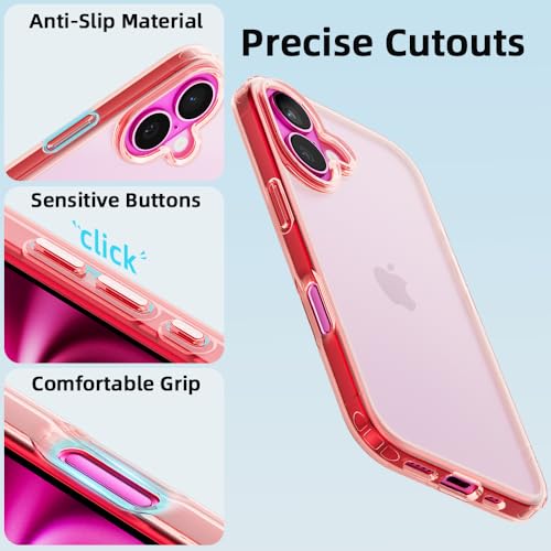 Mobnano for iPhone 16 Case, Protective Shockproof Bumpers [Not Yellowing] Anti-Scratch Transparent Slim Hard PC Back Soft TPU Frame Cover for Men Women - Red - color: Red