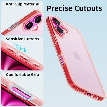 Mobnano for iPhone 16 Case, Protective Shockproof Bumpers [Not Yellowing] Anti-Scratch Transparent Slim Hard PC Back Soft TPU Frame Cover for Men Women - Red - color: Red