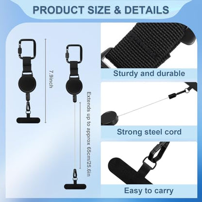 Sabary 6 Pcs Anti-theft Phone Tether Cell Phone Tether Universal Phones Lanyard Locking Carabiner Retractable for Ski Outdoor (Square)