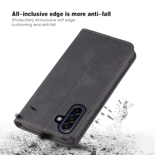 Asuwish Flip Wallet Phone Case for Samsung Galaxy A17 5G with Tempered Glass Screen Protector Magnetic Closure Folio Cover Credit Card Holder Slot Stand Cell Accessories A 17 17A 4G Women Men Black - color: Black