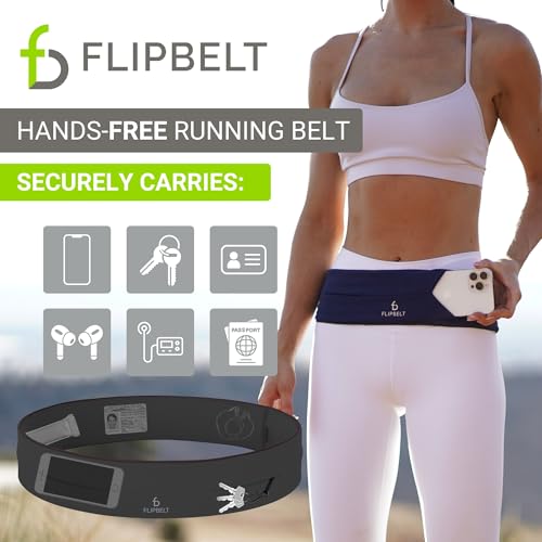 FlipBelt Classic Running Belt, Phone Holder for Running, Money Belt Pouch - color: Carbon, size: Small