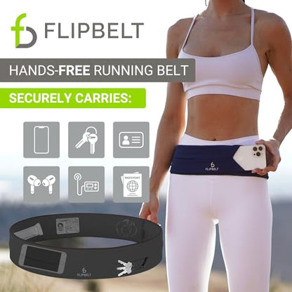 FlipBelt Classic Running Belt, Phone Holder for Running, Money Belt Pouch - color: Carbon, size: Small