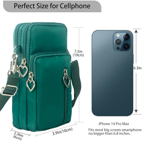 Small Crossbody Bag for Women, Multi Zip Pockets Nylon Wallet Purse Credit Card Holder with Detachable Hand Strap - color: Green