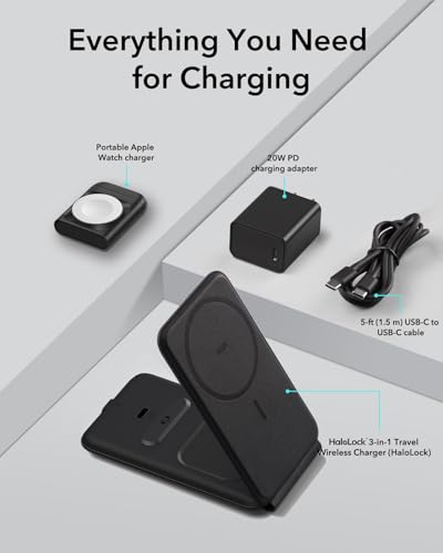 ESR 3 in 1 Charging Station, Foldable MagSafe Charger Stand for iPhone - color: Black