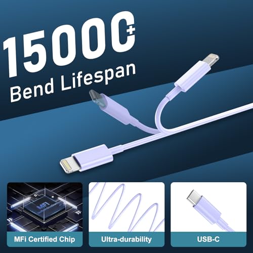 DiHines Phone 14 13 12 11 Fast Charger,10FT Long Fast Charging Lightning Cable with 20W USB C Charger Block for Phone 14/14 Pro Max/13/13 Pro Max/12/12 Pro Max/11/11Pro/XS/Max/XR/X,Purple - color: Purple, size: 10ft