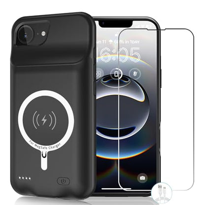 Battery Case for iPhone 16e/17e, 10000mAh High Capacity Portable Rechargeable Protective Battery Pack Cover Charging Case Compatible with iPhone 16e/17e (6.1 inch) Extended Battery Charger Case-Black - size: iPhone 16e (6.1 inch)