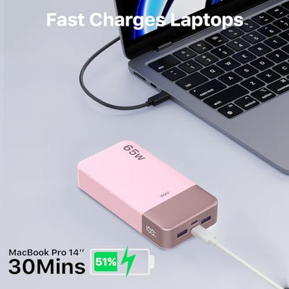 JUOVI 65W Portable Charger for Laptop Power Bank 20000mAh - color: Pink
