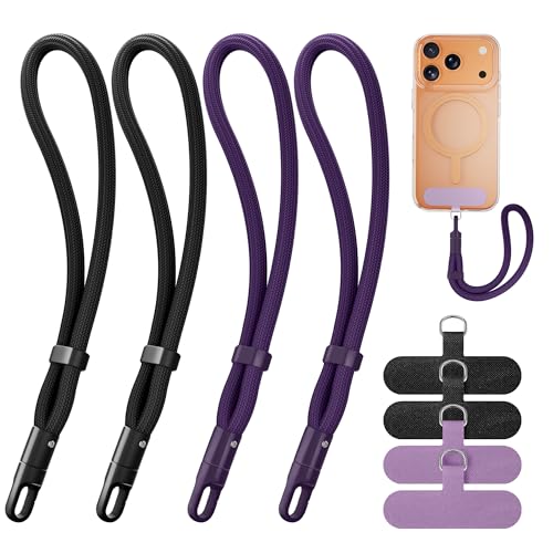SHANSHUI Phone Lanyard, 4 Pack Adjustable Cell Phone Strap, Hand Wrist Strap Lanyard with 4 Pack Tether Tabs for Smartphones-Black Purple - color: Black+purple