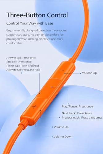 Wired in-Ear Earbuds with Microphone, 3.5mm Stereo Earphones with Soft Fit Ear Tips, Noise-Isolating Wired Headphones for Smartphones, Tablets, Laptops - Orange