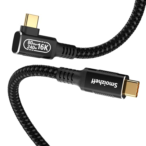 Short USB C Cable with 90 Degree Right Angle,80Gbps USB 5 Cable For Thunderbolt 5/4,single 16K/Dual 8K Video ,240W PD3.1 Fast Charging, 0.5m/1.65ft, for M_acBook, Galaxy, Gaming Dock, and More - size: 1.65ft/0.5M