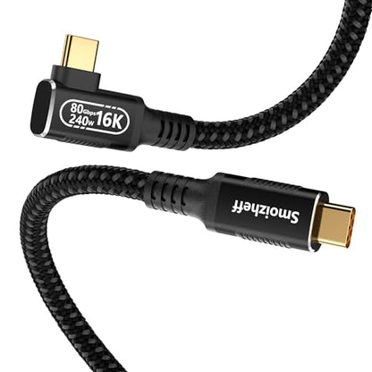 Short USB C Cable with 90 Degree Right Angle,80Gbps USB 5 Cable For Thunderbolt 5/4,single 16K/Dual 8K Video ,240W PD3.1 Fast Charging, 0.5m/1.65ft, for M_acBook, Galaxy, Gaming Dock, and More - size: 1.65ft/0.5M