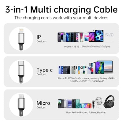 Multi USB Charging Cable 2Pack 4FT, 3 in 1 Charger Cord Universal Charger - color: 4FT/1.2M Sliver+Black