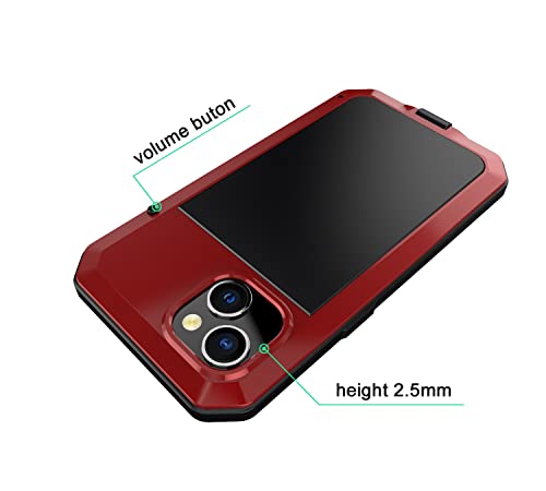 for iPhone 14 Case, 360 Full Body Protective Cover Heavy Duty Shockproof Tough Armour Aluminum Alloy Metal Case with Silicone Built-in Screen Protector for Apple iPhone 14 6.1 Inch - Red - color: Red