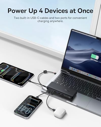 Baseus Portable Charger with Built in Cable, 100W Laptop Power Bank 20000mAh, Travel Essential Fast Charging USB C Battery Pack for MacBook, iPhone 18/17/16 Series, Samsung Galaxy S25/24, TSA-Approved - color: Dark Black