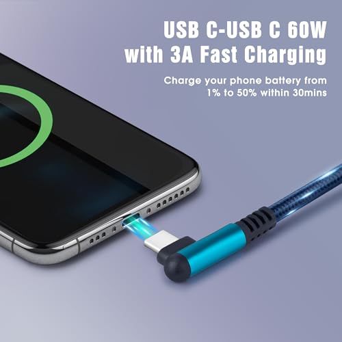 2 Pack 6FT USB C to USB C Cable, 60W Fast Charging, Right Angle, Compatible with Phone 16/15 ProMax/Car/S24/S23/S22/MacBook Air/Pad/CarPlay and More USB C Devices - color: 2Pack Black, size: 6FT