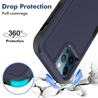 for iPhone 12 / iPhone 12 PRO Case: Dual Layer Protective Heavy Duty Cell Phone Case Shockproof Rugged Bumper Tough with Screen Protector - Military Grade Drop Tested for iPhone 12/12 PRO, Blue - color: Navy Blue (PC) + Black (TPU)