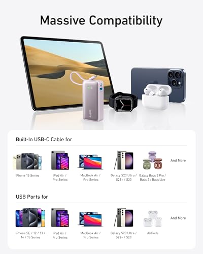 Anker Nano Power Bank,10,000mAh 30W Portable Charger,Built-in USB-C Cable - color: Shell White