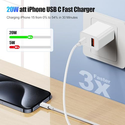 Rapid Car Charger for iPhone 15, 27W 2-Port USB C&A Car Charger with 20W Wall Charger, 2-Pack 6Ft USB-C to USB-C Cables, Fast Charging for iPhone 15/15 Plus/15 Pro/15 Pro Max/iPad Pro Air Mini White
