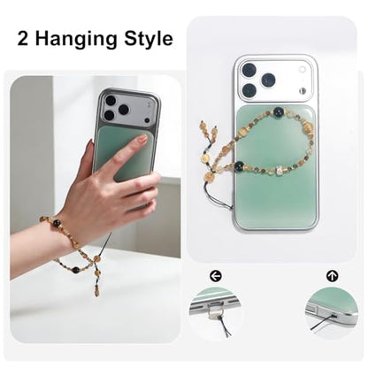 TEAMOLA Natural Stone Phone Charm - Crystal Phone Beaded Wrist Strap - color: Yellow & Black & Gold