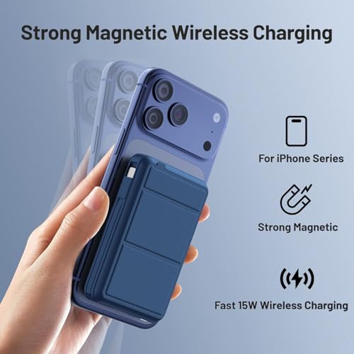 Azmuth for MagSafe Portable Charger, 10000mAh Magnetic Power Bank | 20W PD Fast Charging Magnetic Travel Charger with Dual USB-C LED Display for iPhone 17/16/15/14/13/12 Series - color: Blue