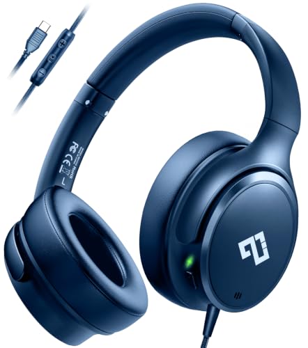 Active Noise Cancelling Headphones USB C Headphones Wired Over Ear-Blue - color: Dark blue