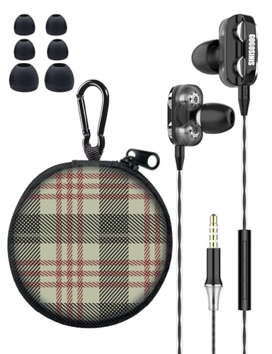 Teens Wired Earbuds with Case, 3.5mm Headphones for School,Cedarwood Plaid - color: Cedarwood Plaid