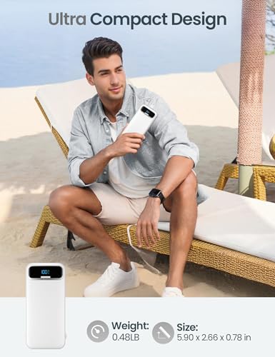 aonidi Portable Charger 12000mAh with Built-in Cables&AC Wall Plug, White - color: White