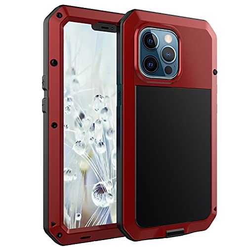 for iPhone 13 Pro Max Case,360 Full Body Protective Heavy Duty Shockproof Tough Armour Aluminum Alloy Metal Case with Silicone Built-in Screen Protector for iPhone 13 Pro Max 6.7" - Red - color: Red