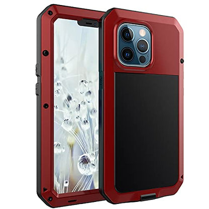 for iPhone 13 Pro Max Case,360 Full Body Protective Heavy Duty Shockproof Tough Armour Aluminum Alloy Metal Case with Silicone Built-in Screen Protector for iPhone 13 Pro Max 6.7" - Red - color: Red