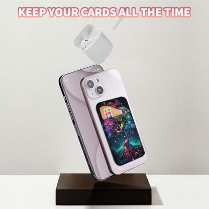 Phone Credit Card Holder Stick on, Phone Case Wallet, Cell Phone Pocket Self Adhesive Stretchy Lycra Stick on Wallet ID Credit Card Case Pouch Sleeve for All Smartphones, Colorful Tree - color: Phone Case Wallet-617