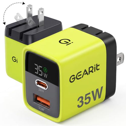 GEARit 35W USB C Brick - Dual-Port GaN Wall Charger with Smart LED Display